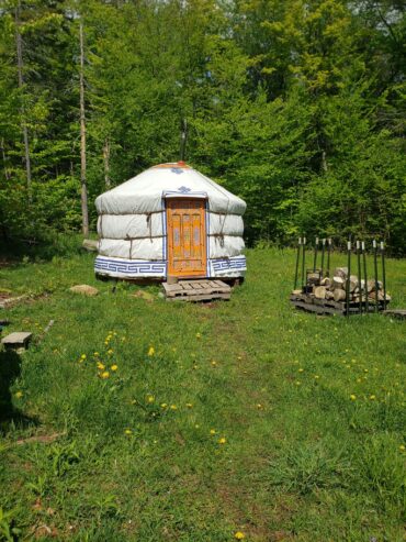 Cozy 12′ Mongolian Yurt, Platform, Wood Stove